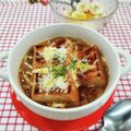 在宅勤務のおじさん's cooksnap of when they made 食パンで＊絶品オニオングラタンスープ.