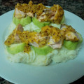 El cooksnap de Mafalda cuando hizo Salmón con mostaza y mandarina sobre puré de patata.