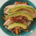 El cooksnap de Tatianna Ortiz cuando hizo Pechuga de pollo salteada con vegetales al wok con base de puré de papa asado con arvejas.