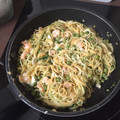 El cooksnap de tamari cuando hizo Espaguetis integrales con pisto y gambitas salteadas con ajo.