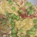 snow012's cooksnap of when they made カニカマと枝豆で♡スクランブルエッグ.