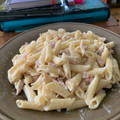 El cooksnap de Miriam Gonzalez cuando hizo Macarrones carbonara con pollo.