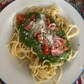 El cooksnap de Katherine Ortega cuando hizo Pasta con salsa de espinacas y requesón.