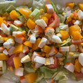El cooksnap de astrid badia cuando hizo Ensalada de Huevo cocido, surimi y Melocotón en almíbar.