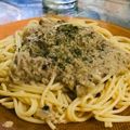 El cooksnap de Marce Reina cuando hizo Spaghetti de morrón con salsa de atún.👩🏼‍🍳🍝.