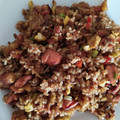 El cooksnap de Gaby GL cuando hizo Arroz chaufa con salchicha.