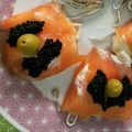 El cooksnap de Zaira cuando hizo Rollitos de salmón ahumado rellenos de gulas y vinagreta templada de tomate.