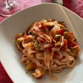 El cooksnap de Arantza cuando hizo Espaguetis con alcachofas y taquitos de jamón.