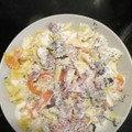 El cooksnap de peluche112 cuando hizo Farfalle con vegetales al salmon ahumado y nata para tupper.