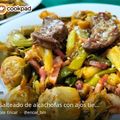 El cooksnap de Mònica Vies cuando hizo Salteado de alcachofas con ajos tiernos, bacon y foie.