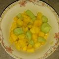 Shagufta Sheikh's cooksnap of when they made Three coloured Mango Salsa.