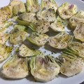 El cooksnap de Marieta cuando hizo Alcachofas con bacon, al microondas.