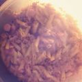 El cooksnap de Laura Villanueva cuando hizo Macarrones con carne picada, salchichas, bacon y chorizo.