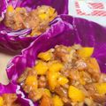 El cooksnap de Esther cuando hizo Tartar de salmón y Granada (o mango) sobre hoja de lombarda.