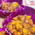 El cooksnap de Esther cuando hizo Tartar de salmón y Granada (o mango) sobre hoja de lombarda.