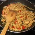 El cooksnap de Monica Barbero cuando hizo Espaguetis estilo chino con gambas.