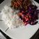 El cooksnap de Lau! cuando hizo Carne desmechada (desmenuzada, ropa vieja), ensalada y arroz.