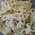 El cooksnap de Angela Paz cuando hizo Espaguetis verdes.