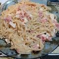 El cooksnap de Valery cuando hizo Fideos con salsa de pollo y crema.