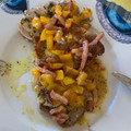 El cooksnap de Laura cuando hizo Filetes de lomo de cerdo al horno, con bechamel  de pimiento verdes y jamón, aromatizada con té verde.