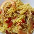 El cooksnap de Amparo&Ari cuando hizo Arroz con chipirones, lomo de cerdo y gambones.