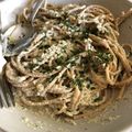 El cooksnap de Porta cuando hizo Salsa de pesto sin albahaca fresca y con alcachofas y anacardos.