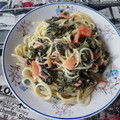 El cooksnap de Noemí cuando hizo Spaghetti con grelos y salmón.