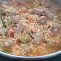El cooksnap de Xavi cuando hizo Arroz caldoso de butifarra, espárragos y alcachofas.