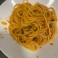 El cooksnap de Eva cuando hizo Tallarines con Mejillones en escabeche.