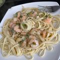 El cooksnap de Valentina Ortiz cuando hizo Camarones al ajillo con pasta tres.