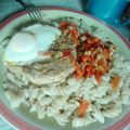 El cooksnap de karenabeleraforever cuando hizo Costeletas de cerdo y colchón de verduras y huevo a la plancheta.