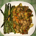El cooksnap de Albama cuando hizo Solomillo al chilindrón, verduras frescas y espárragos plancha.