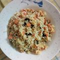 El cooksnap de Pepe López cuando hizo Arroz basmati al curry con pasas, zanahorias y almendras.