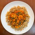 Miles's cooksnap of when they made Prawn and Spinach Balti Curry.