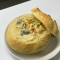 Cooksnap dari d untuk resep Creamy mushroom soup in baguette bowl