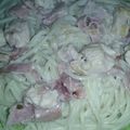 El cooksnap de Flor Rosales cuando hizo Fideos con salsa de crema jamón y trocitos de pollo.
