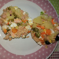 El cooksnap de Zaira cuando hizo Timbal de ensaladilla con langostinos.
