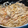 El cooksnap de Ana M Lara Hernández cuando hizo Pasta Alfredo con camarones.