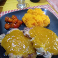 El cooksnap de Adelaida cuando hizo Costillas de cerdo, con salsa de naranja + puré.