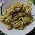 El cooksnap de Jesús cuando hizo Pasta con gambas en salsa de aguacate y leche de coco.