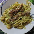 El cooksnap de Jesús cuando hizo Pasta con gambas en salsa de aguacate y leche de coco.