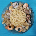 El cooksnap de Laura cuando hizo Linguines de limón salteados con frutos secos y marisco al ajillo con alcachofas.