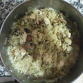 El cooksnap de Rafa cuando hizo Arroz con pollo setas y guisantes.