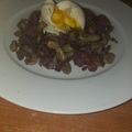 El cooksnap de Trini cuando hizo Habitas con jamón, cebolla y huevo poché.