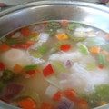 El cooksnap de Carmeta cuando hizo Sopa de fideos y huevo estrellado (¡Con su yema completa!).