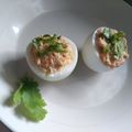 El cooksnap de Yoja Alvarado cuando hizo Huevos rellenos de atún decorado con mayonesa y tomates.