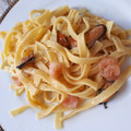 El cooksnap de Lorena cuando hizo Tallarines con gambas, gulas y mejillones.