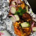 scrupmtious kitchen,kano's cooksnap of when they made Grilled Salmon with Sautéed Mushrooms mixed Bell Peppers, and Greens Salad used BBQ Sauce.
