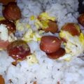 El cooksnap de Mayra Castillo M cuando hizo Salchicha revuelta con huevo y acompañado de un puñado de arroz.