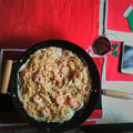 El cooksnap de Familia Cabrera cuando hizo Pasta Alfredo con camarones .